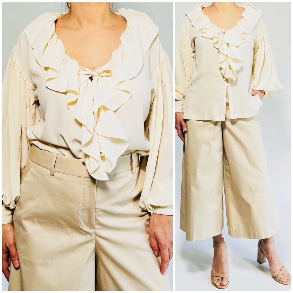 VTG lew magram NY Beige Ruffle Blouse POET Top Size S